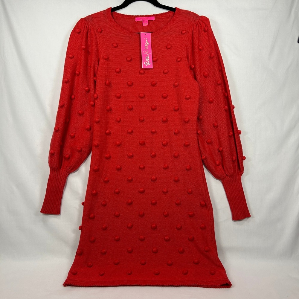 NWT Lilly Pulitzer Kippa Ruby Red Pom Pom Sweater Dress Size S (ORIGINAL $178)